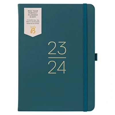 Abbildung von Busy B Mid Year Perfect Planner Terminkalender August 2023 2024 Tannengrün A5 Kunstleder Wochenübersicht Planer mit Stifthalter, Stickern und Listenblock