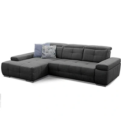 Abbildung von Cavadore Eckcouch Mistrel mit verstellbaren Kopfteilen, Ecksofa leichter Fleckentfernung dank Soft Clean, geeignet für Haushalte Kindern, Haustieren, 273 x 77 173, dunkelgrau