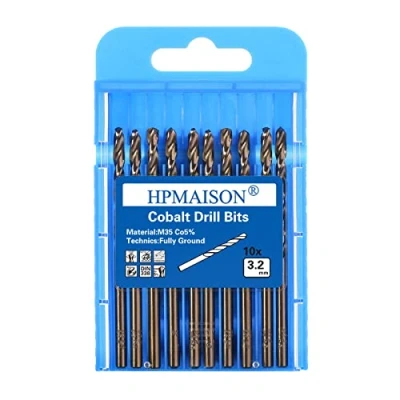 Abbildung von HPMAISON 10 Stück 3,2mm M35 HSS Cobalt Bohrer Kobalt Jobber Set Spiralbohrer zum Bohren auf Edelstahl, Harte Stähle, Metall, Kupfer, Gusseisen, Holz, Kunststoff