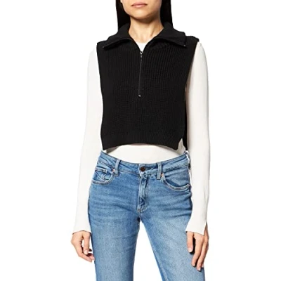Abbildung von NA KD Damen High Neck Knitted Vest Pullover, Schwarz, S