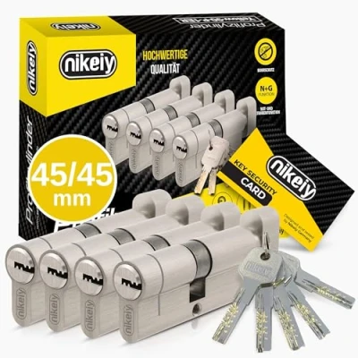 Abbildung von GERCAR Pro+ 4er Set Knaufzylinder gleichschließend 45/45 N+G Schließzylinder mit Knauf Zylinderschloss Türschloss Bohrschutz und 10 Schlüssel (lang) CodeCard 90 mm A:45 B:45 4 x