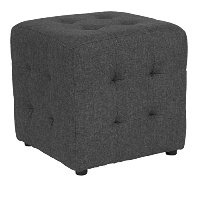 Abbildung von Flash Furniture Avendale Polsterhocker, getuftet, würfelförmig, Polyester, Kunststoff, Schaumstoff, Sperrholz, Lärchenholz, Dunkelgrauer Stoff, Set of 1