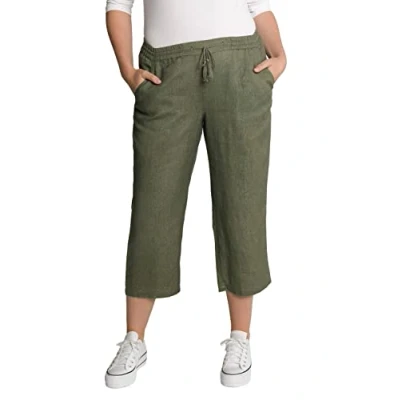 Abbildung von Ulla Popken Damen 7/8 Leinenhose Hose, Loden Grün, 50W / 32L