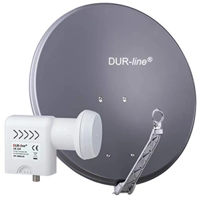 Abbildung von DUR line 24 Teilnehmer Unicable Set Qualitäts Alu Satelliten Komplettanlage Select 75cm/80cm Spiegel/Schüssel Anthrazit + LNB(UK 124) für Receiver/TV [Neuste Technik, DVB S2, 4K, 3D]