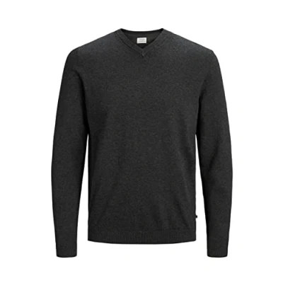 Abbildung von JACK &amp; JONES Herren Pullover JjeBasic V Ausschnitt Strickpulli Oberteil Regular, Farbe:Dunkelgrau, Größe:S
