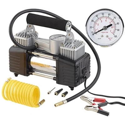 Abbildung von Lescars Minikompressor: Mobiler Luft Kompressor, Manometer, 12 V, 100 psi, 288 Watt, 3 Adapter (Luftkompressor Volt, 12V Zigarettenanzünder)