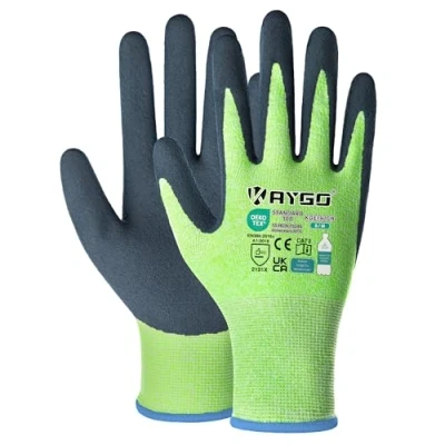 Abbildung von KAYGO 3 Paar Arbeitshandschuhe für Damen Atmungsaktiv Latex Beschichtete Frauen Gartenhandschuhe aus recyceltem Polyester, umweltfreundliche Schutzhandschuhe Haus Gartenarbeit (Grün, M, Gr 8)