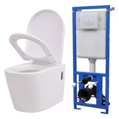 Abbildung von vidaXL Wand Hänge Toilette Unterputz Spülkasten Keramik Weiß Softclose WC Sitz