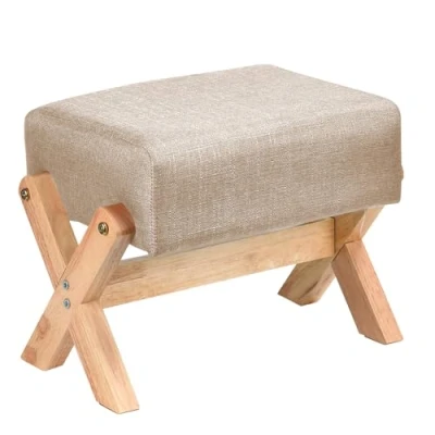 Abbildung von HWSWSH Polsterhocker, Fußhocker Gepolsterter, Sofahocker, Klapphocker Holz, hocker gepolstert, Stapelhocker, Footstool, 37 x 26 30 cm Ottomane Kleiner für Wohnzimmer, Schlafzimmer (Leinenfarbe)