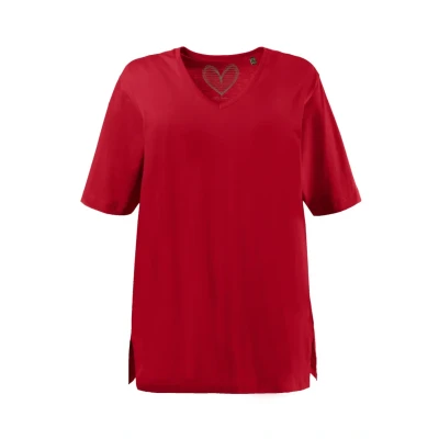 Abbildung von Ulla Popken PLUS SIZE Relaxed FIT V NECK Tshirt basic, Damen, Größe: 42/44, Mohn