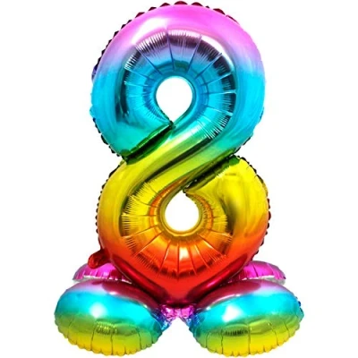Abbildung von Zahl Ballon 8 stehend Regenbogen 72 cm