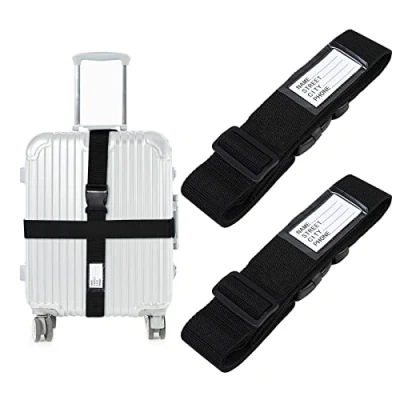 Abbildung von AiQInu Koffergurt Kofferband Koffergurte 2 Stück Einstellbare Gurt mit Namensschildern und Adresse Gepäckgurt Luggage Strap für Koffer Rucksack Reisezubehör