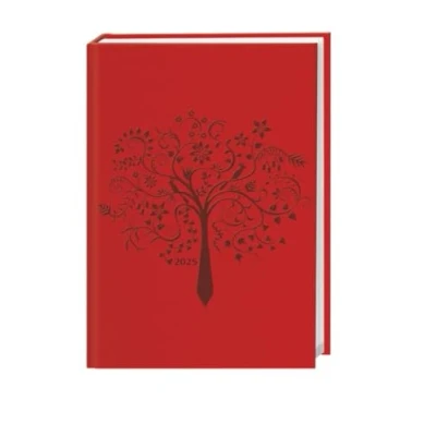 Abbildung von Terminer A5, geprägt rot 2025: Roter Terminkalender mit geprägtem Kunstledereinband. Buch Kalender Lesebändchen und Zitaten. Taschenkalender 2025 zum Planen von Terminen (Kalenderbücher Heye)