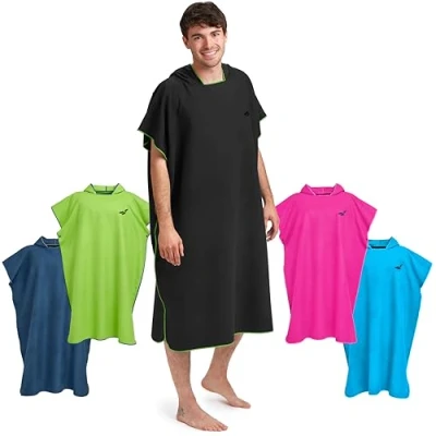 Abbildung von Fit Flip Surf Poncho Mikrofaser Umkleidehilfe Strand Badeponcho für Erwachsene Duschponcho schnelltrocknend Strandponcho Surfer Surfponchos Ultraleicht (Größe M, Schwarz/Grün)