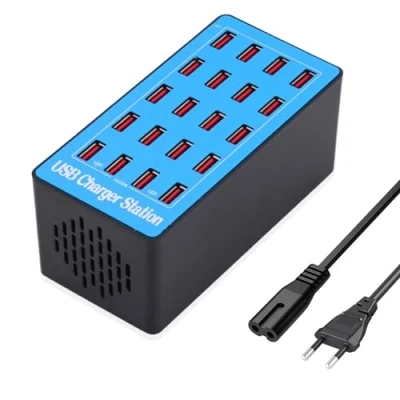 Abbildung von USB Ladegerät, 20 Ports 100W/20A Desktop Ladestation mehrere geräte, Ladegerät Hub, Wandladegerät, Netzteil Stecker, kompatibel mit iPhone/Samsung/Google/Xiaomi/Huawei.