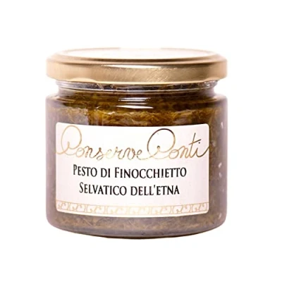 Abbildung von Wildes Fenchelpesto vom Ätna, in nativem Olivenöl extra, 212 ml Glas. handwerkliche Herstellung von Conserve Conti