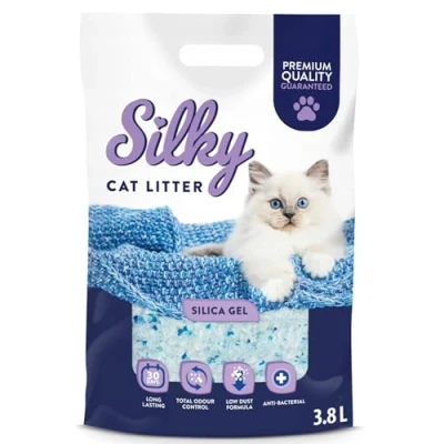 Abbildung von Silikat Katzenstreu Silky Silikatstreu 3,8L Hervorragende Geruchskontrolle, Staubfrei, Bakterienhemmend, Weich an den Pfoten, Extrem Saugfähig, Lang Anhaltende Frische, Silica