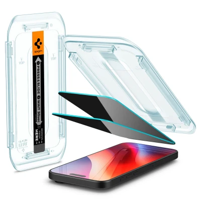 Abbildung von Spigen Glas.tR EZ Fit Sichtschutz Schutzfolie kompatibel mit iPhone 16 Pro Max, 2 Stück, Privacy Schutz, Kratzfest, 9H Härte Folie