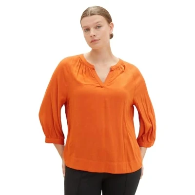 Abbildung von TOM TAILOR Damen 1038806 Tunica Bluse mit V Ausschnitt, 32403 gold Flame orange Melange, 46