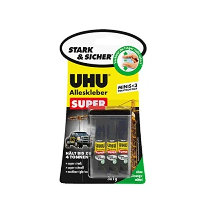 Abbildung von UHU Alleskleber super MINIS starker und schneller Universalkleber in praktischen Mini Tuben Nachkorrigierbar 3 x 1 g