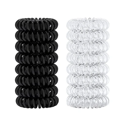 Abbildung von 16 Stück Telefonkabel haargummi elastisch Haarband, groß Spirale Zopfgummi Spiral dünns für Damen und Mädchen,8 Schwarz 8 Transparent