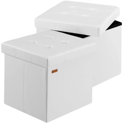Abbildung von Casaria® Hocker mit Stauraum 2er Set Weiß Faltbar Deckel Kunstleder Gepolstert 40x40cm Schlafzimmer Wohnzimmer Flur Sitzhocker Fußhocker Polsterhocker