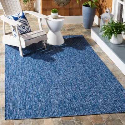 Abbildung von SAFAVIEH Zeitgenössische Teppich für Drinnen &amp; Draussen Courtyard Collection, Kurzer Flor, Marine und Marine, 160 X 231 cm