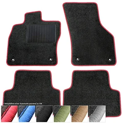 Abbildung von moto MOLTICO Fußmatten Auto Velours Autoteppiche Schwarz Automatten Set 4 teilig passend für VW T ROC Seat Ateca Skoda Karoq ab 2017 (Rote Ziernähte)
