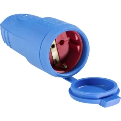 Abbildung von as Schwabe Gummikupplung 230 V / 16 A mit Schutzkappe Schuko Kupplung Schutzkontakt für Außenbereich geeignet IP44 Made in Germany blau, 62411