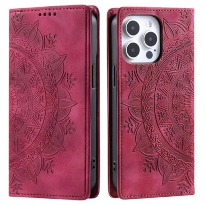 Abbildung von CoverKingz Handyhülle für iPhone 16 Pro Max Handytasche mit Kartenfach Schutzhülle Cover Handy Hülle klappbar Motiv Mandala Rot