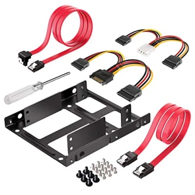 Abbildung von Inateck Einbaurahmen für 2,5&quot; HDD/SSD, auf 3,5&quot; interner Dual Festplattenrahmen, unterstützt 1 oder 2 SSD/s, inkl. Montagezubehör und SATA 3 Kabel