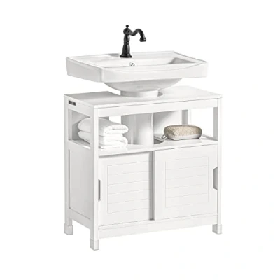 Abbildung von SoBuy Waschbeckenunterschrank FRG128 Badmöbel Badschrank mit Fußpolster Waschtisch Unterschrank