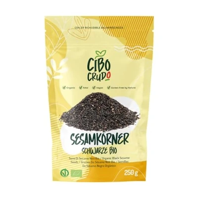 Abbildung von Schwarzer Sesam Bio 250g. Schwarz Nicht Geröstet und Ohne Zusätze. Sesamsamen Vegan Roh. Reich an Vitaminen Mineralsalzen.