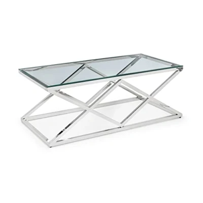 Abbildung von Julian Bowen Biarritz Couchtisch, silberfarben, Glas und Metall, Einheitsgröße
