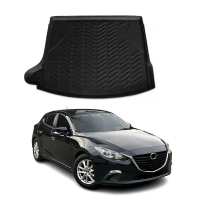 Abbildung von OMAC Kofferraumwanne Laderaumwanne kompatibel mit Mazda 3 2014 2024 Schrägheck Gummi TPE Schwarz