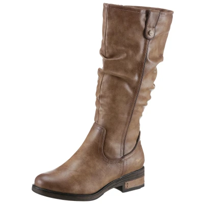 Abbildung von Mustang Shoes Winterstiefel, Langschaftstiefel, Blockabsatz, mit Raffungen am slouchy Schaft