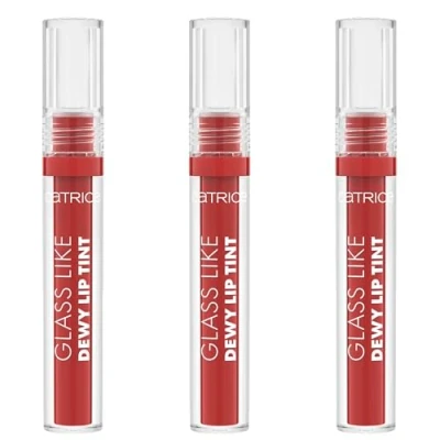 Abbildung von Catrice Glass Like Dewy Lip Tint, Lipgloss, Nr. 080, Rot, Färbeeffekt, glänzend, vegan, ohne Parabene, Mikroplastikpartikel, Nanopartikel frei, 3er Pack (3x3ml)