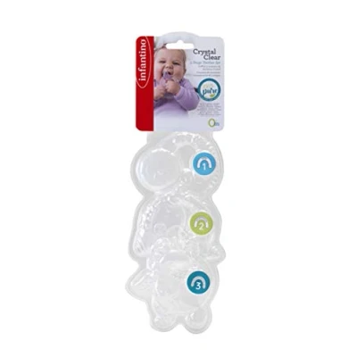 Abbildung von INFANTINO White Crystal Clear 3 Stage Teether Set Soft Textured teethers for Sensory Exploration and Teething Relief, Silicone Free from BPA, PVC, Dyes phthalates