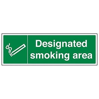 Abbildung von vsafety 57015bj s &quot;DESIGNATED SMOKING AREA&quot; Verbot Zeichen, selbstklebend, Landschaft, 450 mm x 150 mm, grün