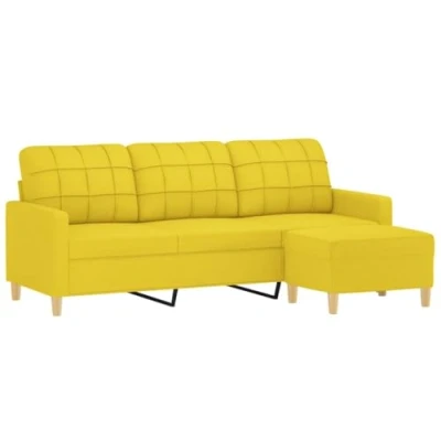 Abbildung von vidaXL Sofa 3 Sitzer, Couch mit Fußhocker, Liegesofa für Wohnzimmer, Polstersofa Sessel Relaxsofa Loungesofa Relaxcouch TV Sofa, Hellgelb Stoff