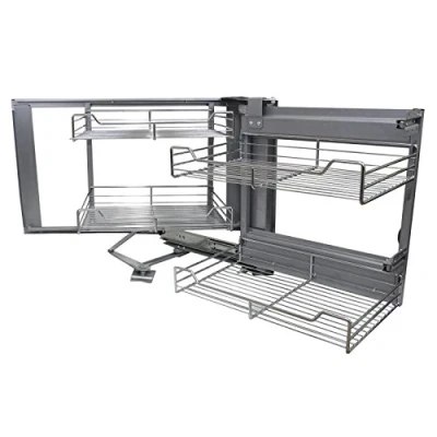 Abbildung von KuKoo Magic Corner Eckschrank Korb Küchenschrank Körbe Schrankauszug Schrankkörbe Küchenkorb Korbauszug Schrankauszüge Schrankkorb Küchen Regal Soft Close Aufbewahrung 90cm 100cm rechtsöffnend