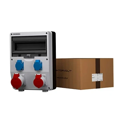 Abbildung von Doktorvolt Stromverteiler ECO Mit Bals Steckdosen 2x230V Schuko 1x16A 1x32A CEE Baustromverteiler Sicherheitsklappdeckeln Wandverteiler Komplett Verdrahtet IP44