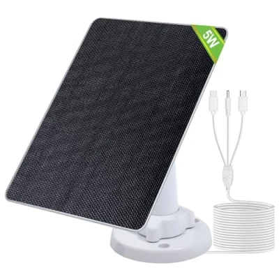 Abbildung von ECO WORTHY 5W Solarpanel für Überwachungskamera außen, 5V BC Solarmodul, 25% Wirkungsgrad, mit 3 Meter in 1 Stecker, 360 einstellbar, IP65, Außenkamera