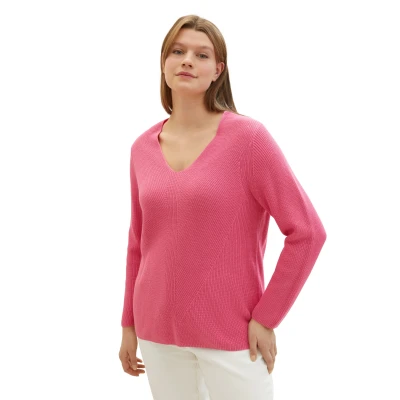 Abbildung von TOM TAILOR PLUS Strickpullover mit V Ausschnitt und Rippstruktur