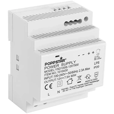 Abbildung von Poppstar Hutschienen Netzteil P 100 12 12V DC 7,5A 90 W(Input 240 V AC 50/60 Hz) DIN Rail Trafo für 70 * 58mm