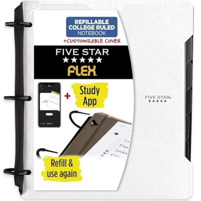Abbildung von Five Star Flex Hybrid Notizbuch + Study App, 2,5 cm (1 Zoll) Ordner mit Registern, anpassbarem Cover, und 3 Ringbuch All in One, Weiß (29326AE2)