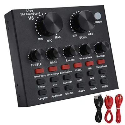 Abbildung von ASHATA Live Soundkarte, Voice Changer Bluetooth Unterstützung Handy Computer Headset mit Audio DJ Mixer Sound Board Anpassung der Nachhallgröße