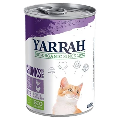 Abbildung von YARRAH Bio Katzenfutter Bröckchen Huhn und Truthahn 405g, 12er Pack (12 x 405 g)