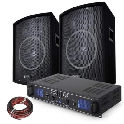 Abbildung von SkyTec 500 W PA DJ Disco Set mit Verstärker und Lautsprechern