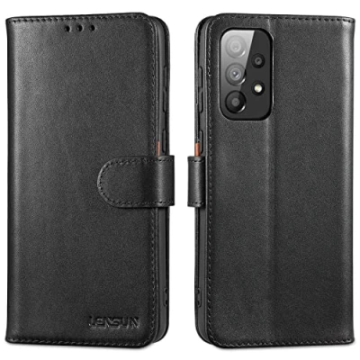 Abbildung von LENSUN Echtleder Hülle für Samsung Galaxy A33, Handyhülle [Echtes Leder] [Magnetverschluss] [RFID Schutz] Handytasche Lederhülle A33 5G Schwarz